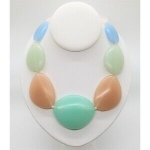 MCM Style Hand Knotted Large Pastel Acrylic Flat Beaded Necklace